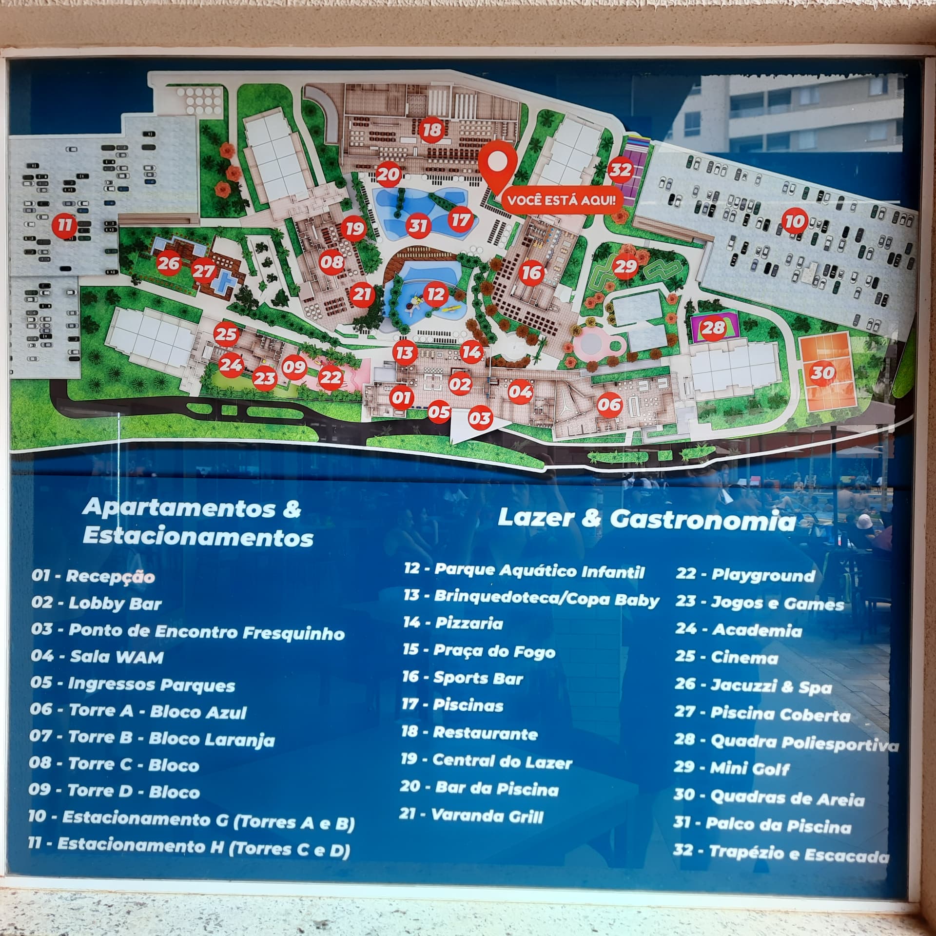 Mapa da estrutura de lazer e gastronomia do resort